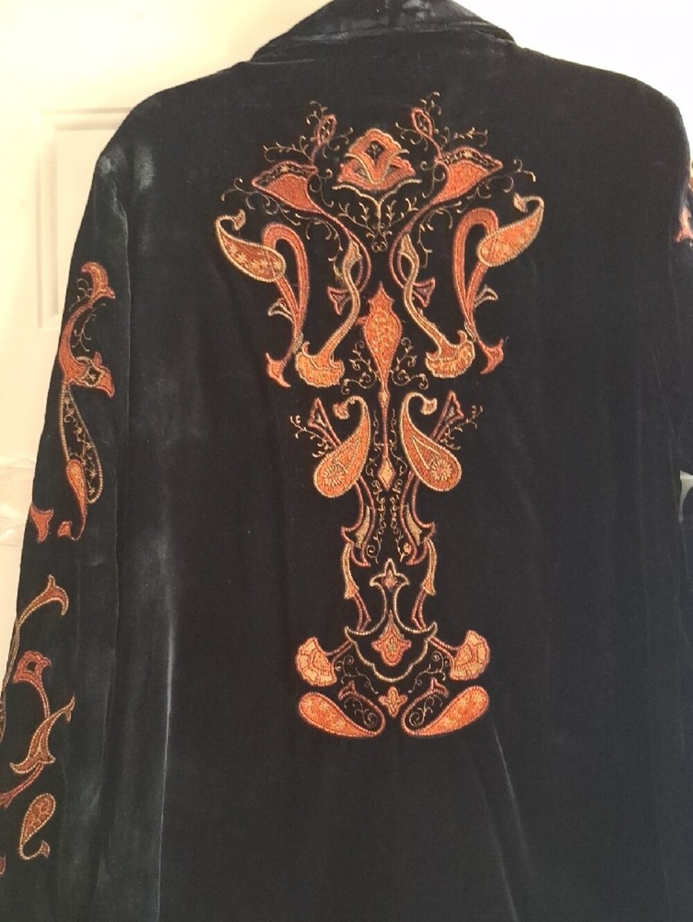 Coldwater Creek Black Velvet Coat with Red Embroidered Scrollwork - Picture 7 of 8